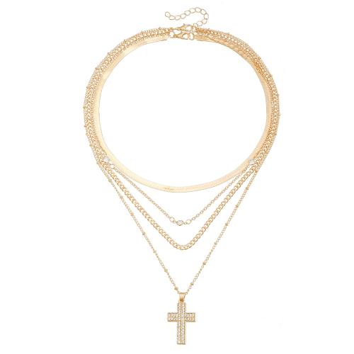 Zinc Alloy Necklace plated 2 pieces & for woman & with rhinestone golden Sold By PC
