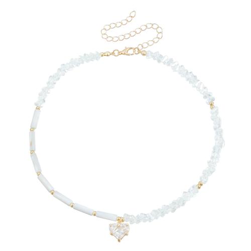 Zinc Alloy Halsketting, met Cubic Zirconia & Glas & Plastic, plated, mode sieraden & voor vrouw, gouden, Verkocht door PC