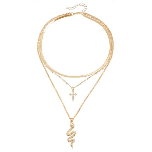 alliage de zinc collier, Placage, trois couches & pour femme & avec strass, doré, Vendu par PC