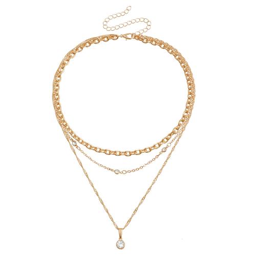 alliage de zinc collier, Placage, trois couches & pour femme & avec strass, doré, Vendu par PC