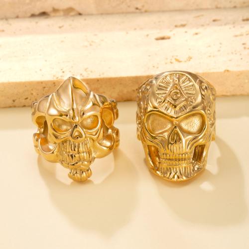 304 Stainless Steel Finger Ring Skull plated  & for man golden Sold By PC