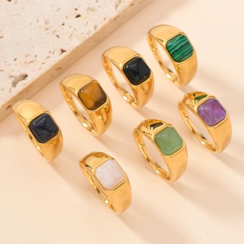 304 roestvrij staal Finger Ring, met Natuursteen, gold plated, mode sieraden & uniseks & verschillende grootte voor keus, meer kleuren voor de keuze, Verkocht door PC