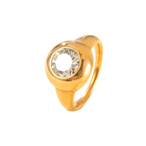 304 rustfrit stål Fingerring, guldfarve belagt, Unisex & forskellig størrelse for valg & Micro Pave cubic zirconia, flere farver til valg, Solgt af PC
