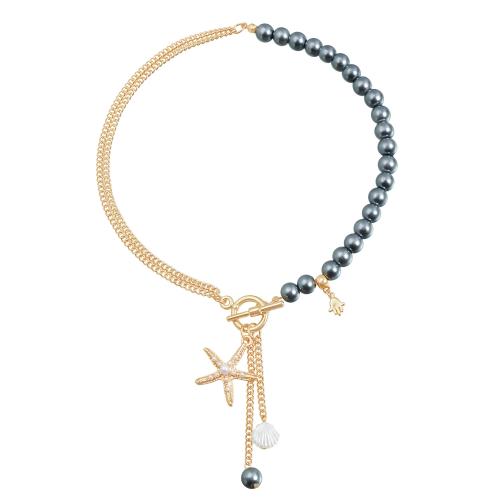 Cink ötvözet Jewelry Set, -val Héj & Műanyag Pearl, arany színű aranyozott, divat ékszerek & különböző stílusokat a választás & a nő, Által értékesített PC