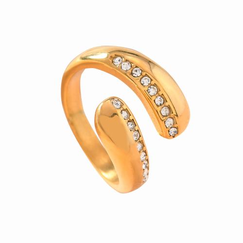 Aço inoxidável 304 Cuff Ring Finger, unissex & Vario tipos a sua escolha & com strass, dourado, tamanho:8, vendido por PC