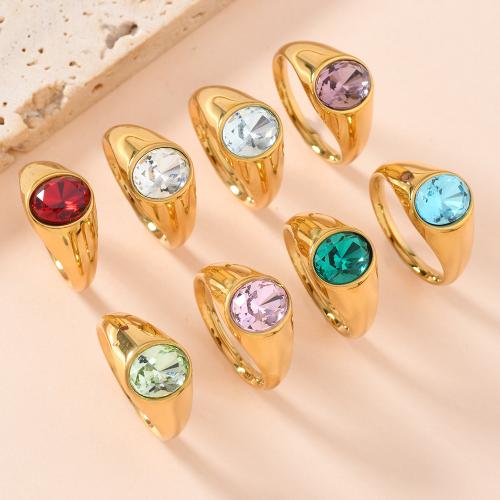 304 nehrđajućeg čelika Finger Ring, zlatna boja pozlaćen, različite veličine za izbor & za žene & s Rhinestone, više boja za izbor, Prodano By PC
