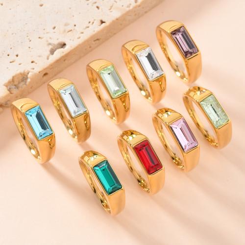 304 nehrđajućeg čelika Finger Ring, 18K pozlaćeno, različite veličine za izbor & za žene & s Rhinestone, više boja za izbor, Prodano By PC