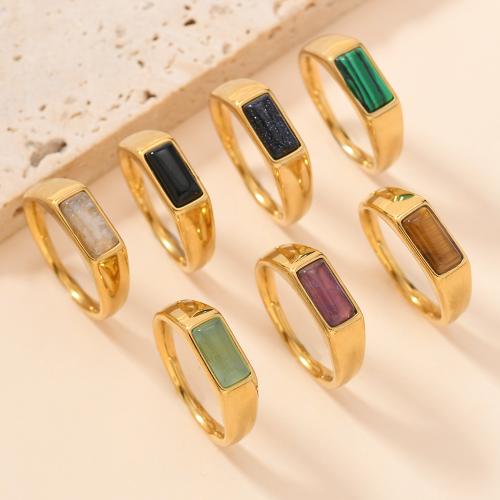 304 nehrđajućeg čelika Finger Ring, s Prirodni kamen, zlatna boja pozlaćen, različiti materijali za izbor & različite veličine za izbor & za žene, više boja za izbor, Prodano By PC