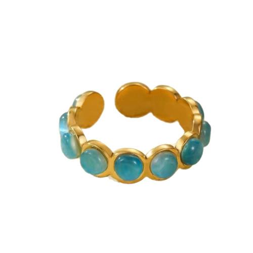 304 Stainless Steel Cuff Finger Ring with Natural Stone gold color plated fashion jewelry & for woman US Ring Sold By PC