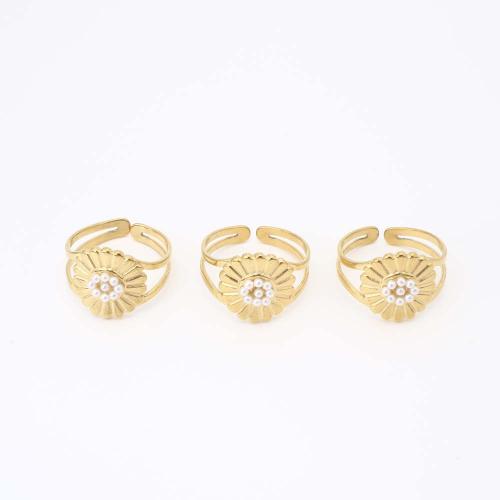 Anello in acciaio inox, 304 acciaio inox, with perla in plastica, gioielli di moda & per la donna, dorato, Inner diameter:16mm, Venduto da PC