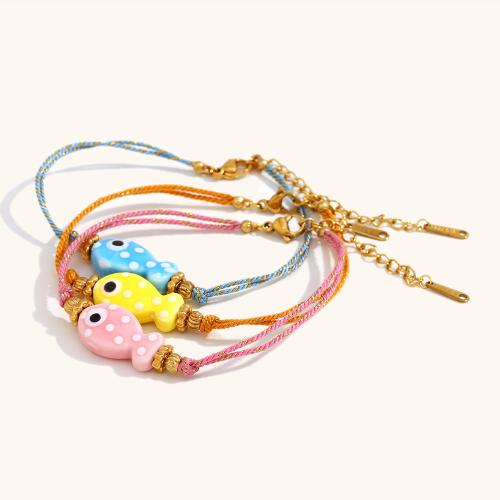 Acier inoxydable 304 bracelet, avec chalumeau, poisson, Placage, bijoux de mode & émail, couleurs mélangées, Vendu par PC