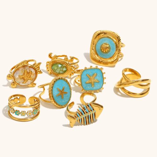Enamel Stainless Steel Finger Ring 304 Stainless Steel with Resin gold color plated fashion jewelry Sold By PC