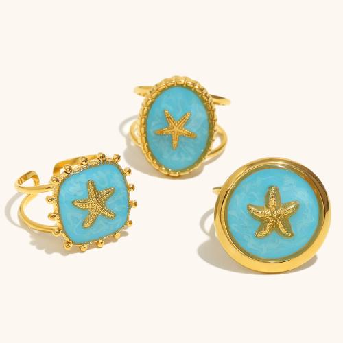 Enamel Stainless Steel Finger Ring 304 Stainless Steel gold color plated fashion jewelry Sold By PC
