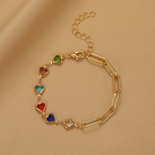 laiton bracelet, avec alliage de zinc, avec 2inch chaînes de rallonge, Placage de couleur d'or, styles différents pour le choix & pour femme & émail & avec strass, Longueur Environ 6.3 pouce, Vendu par PC