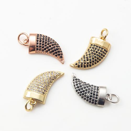 Cubique Pendentif en laiton zircon pavent, Corne, Placage, DIY & pavé de micro zircon, plus de couleurs à choisir, protéger l'environnement, sans nickel, plomb et cadmium, 9.60x3.10x49.20mm, Vendu par PC