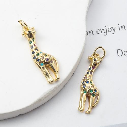 Cubique Pendentif en laiton zircon pavent, Girafe, Placage, DIY & pavé de micro zircon, plus de couleurs à choisir, protéger l'environnement, sans nickel, plomb et cadmium, 8x3.50x29.90mm, Vendu par PC