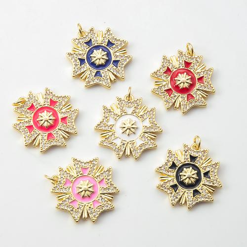Messing hanger met micro-paved kubieke zirconia's, Sneeuwvlok, plated, DIY & micro pave zirconia, meer kleuren voor de keuze, nikkel, lood en cadmium vrij, 23.75x2.66x26.70mm, Verkocht door PC