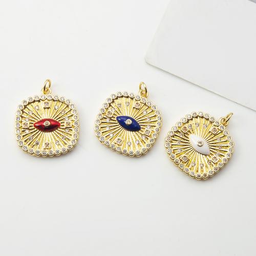 Evil Eye Riipukset, Messinki, Neliö, päällystetty, tee-se-itse & Micro Pave kuutiometriä zirkonia, enemmän värejä valinta, nikkeli, lyijy ja kadmium vapaa, 21.76x3.60x27.75mm, Myymät PC