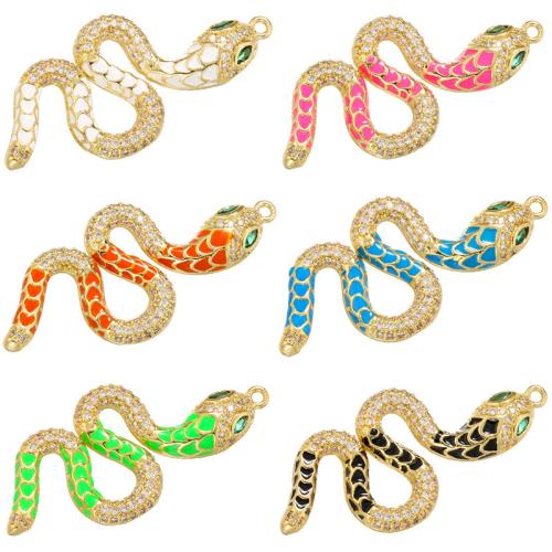 Cubic Zirconia Micro Pave bronze Pingente, cobre, Cobra, 18K banhado a ouro, DIY & micro pavimento em zircônia cúbica & esmalte, Mais cores pare escolha, vendido por PC