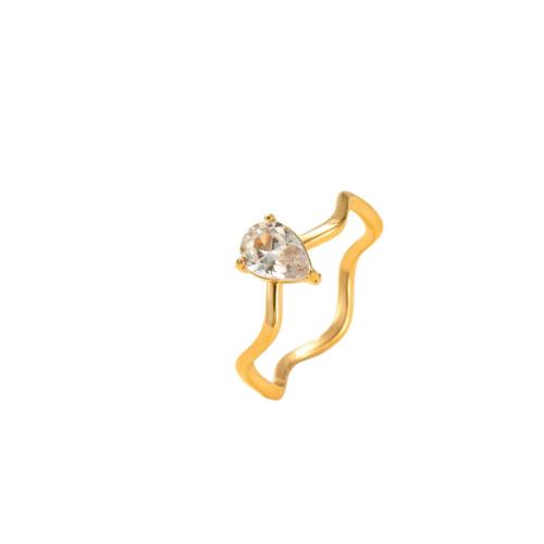 Zirkonia Edelstahl-Finger- Ring, 304 Edelstahl, mit kubischer Zirkonia, plattiert, Modeschmuck & für Frau, goldfarben, verkauft von PC