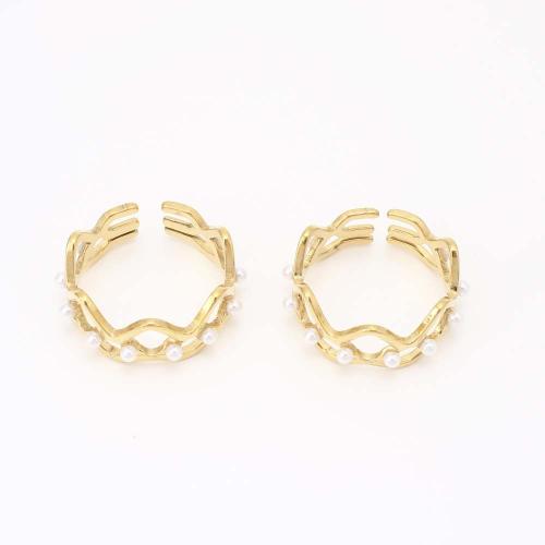 Vinger Ring in edelstaal, 304 roestvrij staal, met Plastic Pearl, mode sieraden & voor vrouw & hol, gouden, Inner diameter: 16mm, Verkocht door PC