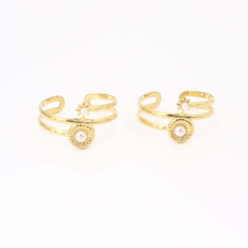 Vinger Ring in edelstaal, 304 roestvrij staal, met Plastic Pearl, mode sieraden & voor vrouw, gouden, Inner diameter: 18mm, Verkocht door PC