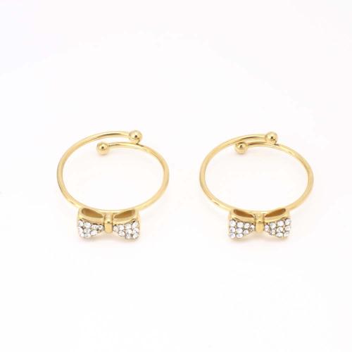 Cubic Zirkonia Ruostumaton teräs sormen sormus, 304 Stainless Steel, muoti korut & Micro Pave kuutiometriä zirkonia & naiselle, kultainen, Inner diameter: 18mm, Myymät PC