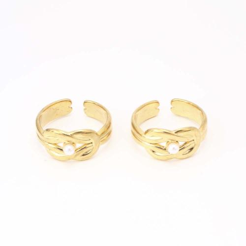 Vinger Ring in edelstaal, 304 roestvrij staal, met Plastic Pearl, mode sieraden & voor vrouw, gouden, Inner diameter: 17mm, Verkocht door PC
