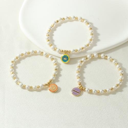 Bracelets en laiton, avec Shell Pearl, Placage, bijoux de mode & émail, plus de couleurs à choisir, protéger l'environnement, sans nickel, plomb et cadmium, Vendu par PC