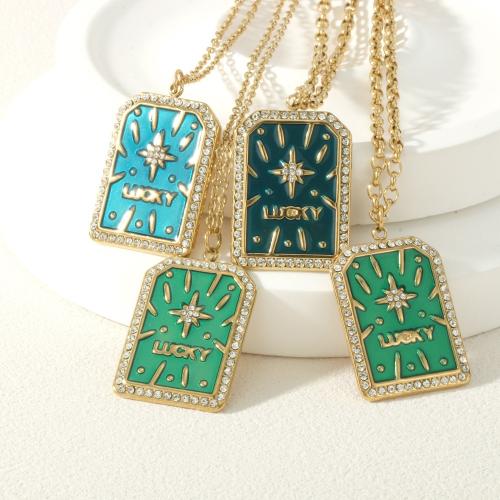 Collier de bijoux en acier inoxydable, Acier inoxydable 304, Placage de couleur d'or, bijoux de mode & pavé de micro zircon & émail, plus de couleurs à choisir, Vendu par PC