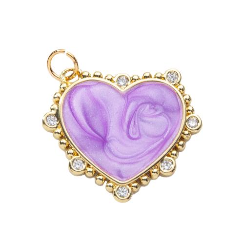 Terningformet Zirkon Micro Pave Messing vedhæng, Heart, forgyldt, du kan DIY & Micro Pave cubic zirconia & emalje, flere farver til valg, nikkel, bly & cadmium fri, 24x2.50x23.60mm, Solgt af PC