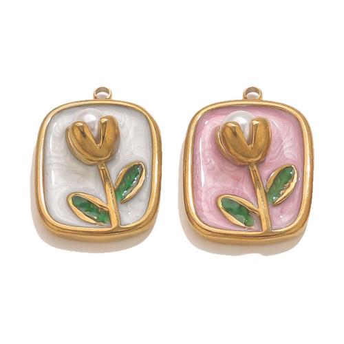 RVS Bloem Hanger, 304 roestvrij staal, Rechthoek, gold plated, DIY & glazuur, meer kleuren voor de keuze, Verkocht door PC