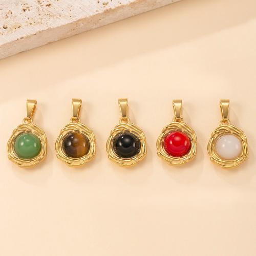 304 Stainless Steel Pendant with Natural Stone Rose gold color plated DIY Sold By PC