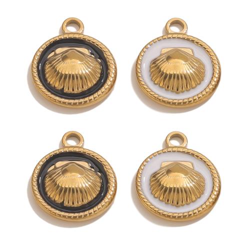Stainless Steel Pendants 304 Stainless Steel Round gold color plated DIY & enamel Sold By PC