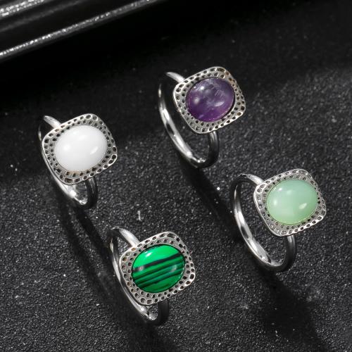 304 Stainless Steel Finger Ring with Natural Stone plated fashion jewelry & Unisex Sold By PC