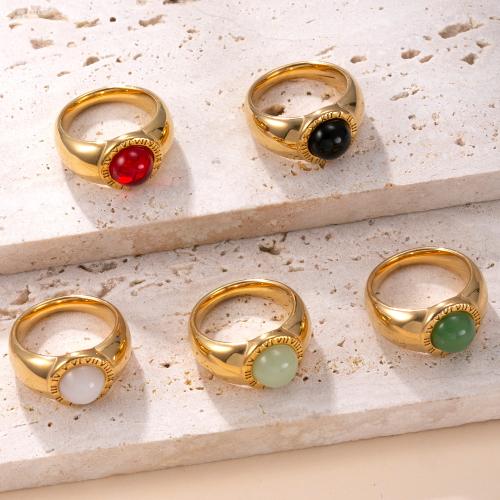 Aço inoxidável 304 anel, with Pedra natural, 18K banhado a ouro, joias de moda & unissex & tamanho diferente para a escolha, Mais cores pare escolha, vendido por PC