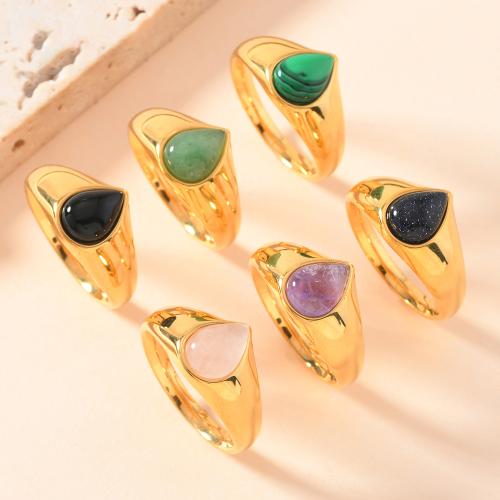 304 acciaio inox anello, with Pietra naturale, placcato color oro, gioielli di moda & materiali diversi per la scelta & per la donna, nessuno, Venduto da PC