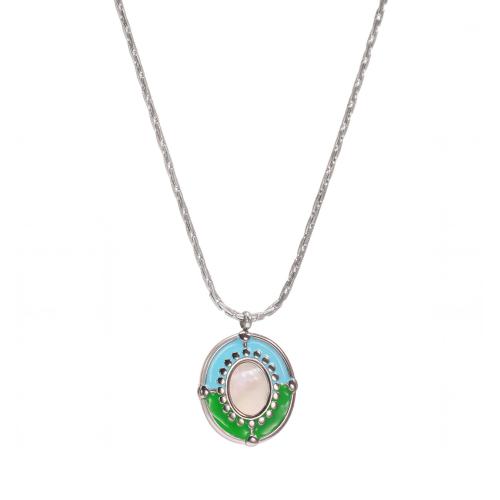 Stainless Steel Jewelry Necklace 304 Stainless Steel with Shell plated fashion jewelry & for woman & enamel original color Sold By PC