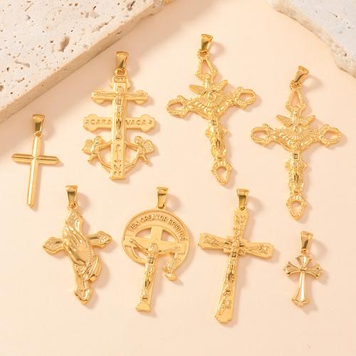 Stainless Steel Cross Pendants 304 Stainless Steel 18K gold plated DIY Sold By PC