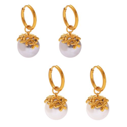 Stal nierdzewna 304 Kolczyk łezka, ze Shell Pearl, Pozłacane 18K, biżuteria moda & dla kobiety, dostępnych więcej kolorów, sprzedane przez para