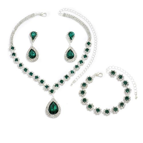 Zinklegierung Mode Schmuckset, Stud Ohrring & Armband & Halskette, mit Kristall, plattiert, drei Stücke & für Braut & mit Strass, keine, verkauft von setzen