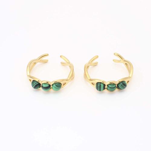 Stainless Steel Finger Ring 304 Stainless Steel with Malachite fashion jewelry & for woman golden Inner 19mm Sold By PC
