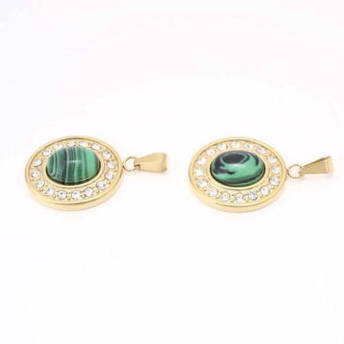 304 acciaio inox pendente, with Sintetico - Malachite, DIY & Micro spianare cubic zirconia, dorato, Venduto da PC
