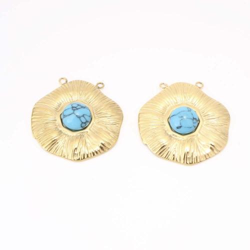 Acier inoxydable 304 Pendentif, avec turquoise, DIY & double trou, doré, Vendu par PC