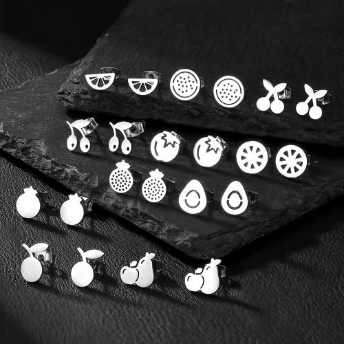 Roestvrij staal Stud Earrings, 304 roestvrij staal, fruit, silver plated, mode sieraden, meer kleuren voor de keuze, Verkocht door pair