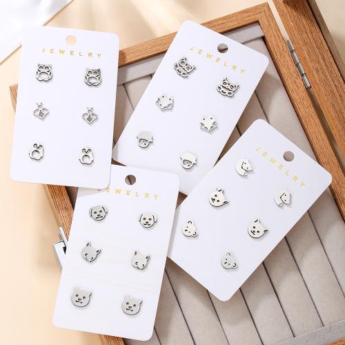 Roestvrij staal Stud Earrings, 304 roestvrij staal, silver plated, mode sieraden & verschillende stijlen voor de keuze, meer kleuren voor de keuze, 3/pair, Verkocht door pair