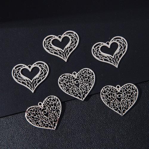 Stainless Steel Heart Pendants 304 Stainless Steel silver color plated DIY Sold By Pair