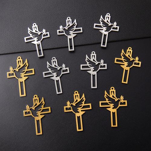 Stainless Steel Cross Pendants 304 Stainless Steel silver color plated DIY Sold By Pair