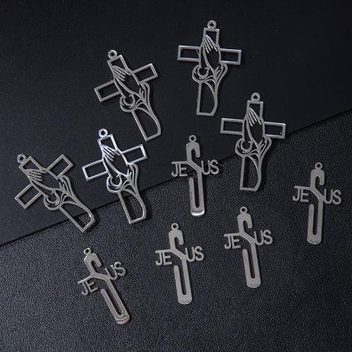 Nerezová ocel Cross Přívěsky, 304 Stainless Steel, Kříž, barva stříbrná á, DIY & různé styly pro výběr, více barev na výběr, 10PC/Bag, Prodáno By Bag