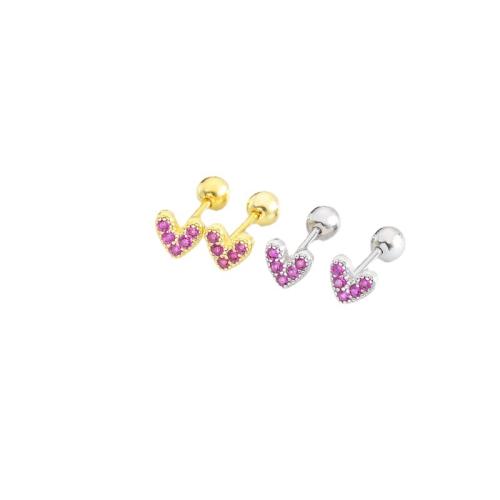 925 sterling silver Stud Earring, Hjärta, plated, för kvinna & med strass, fler färger för val, 5x4.90mm, Säljs av Par